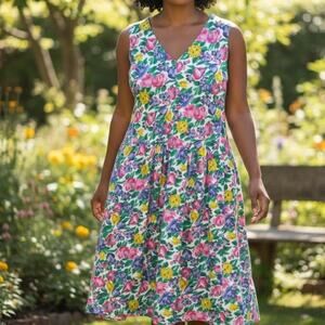 Vintage FADS Size Large 1980's Floral Print Sleeveless Midi Dress